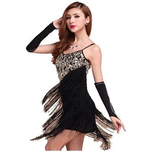 Roaring 20's Y2K Sequins/Fringe Flapper Latin Tango Ballroom Salsa Dance Dress M